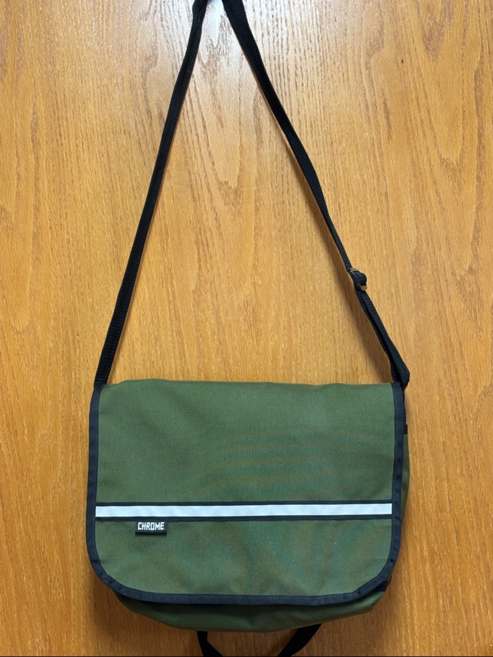 Olive Green Messenger Bag with Reflective Accent